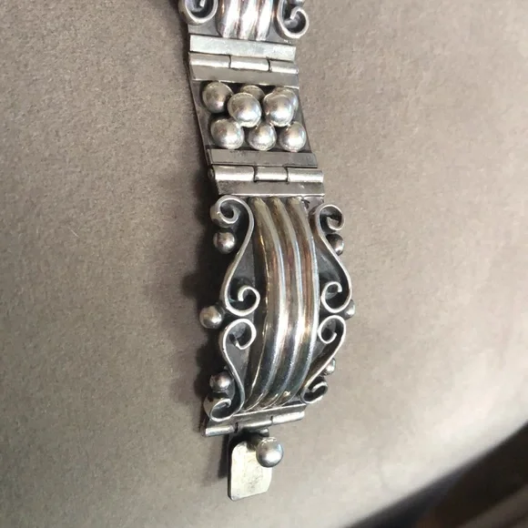 Mexico 925 Sterling silver art deco hinged bracelet - Picture 8 of 12